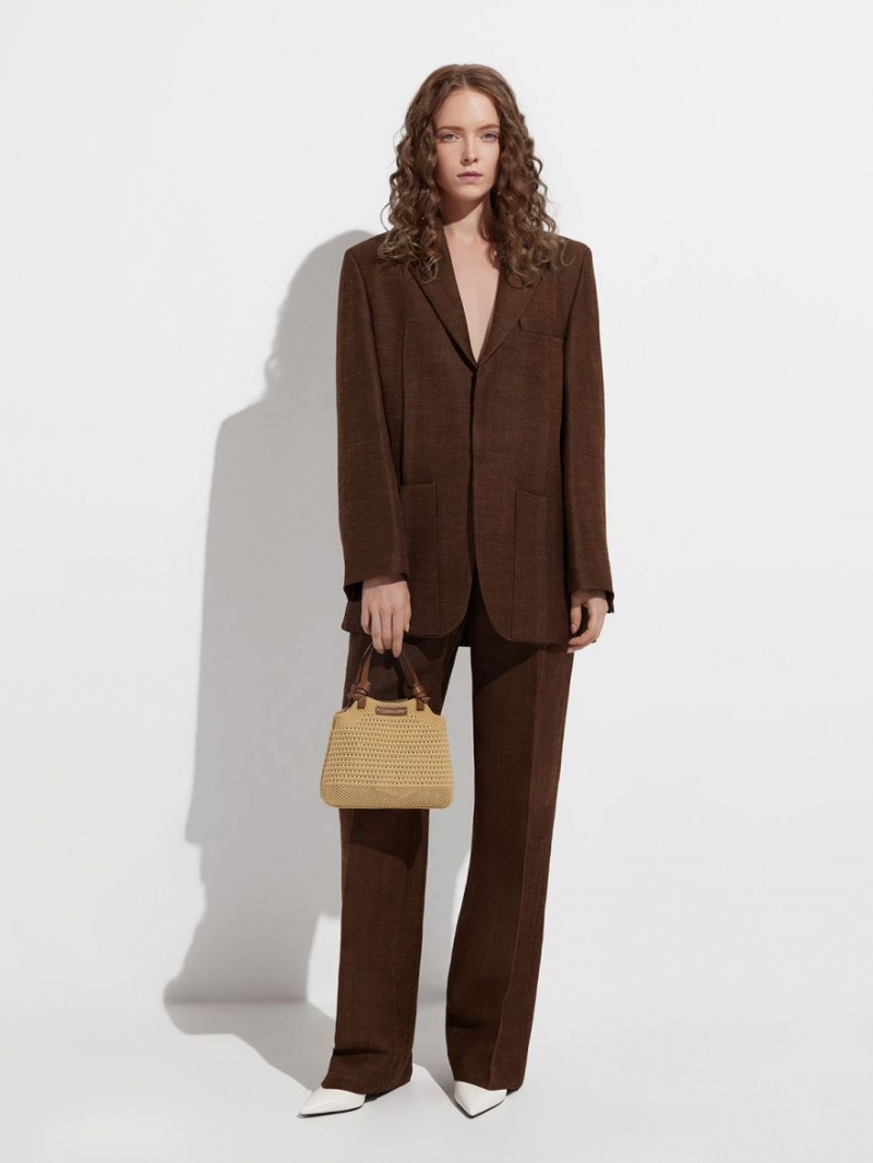 τσάντεσ tote Charles And Keith Ida Knotted Handle Πλεκτά Μπεζ | 43927-QYVH
