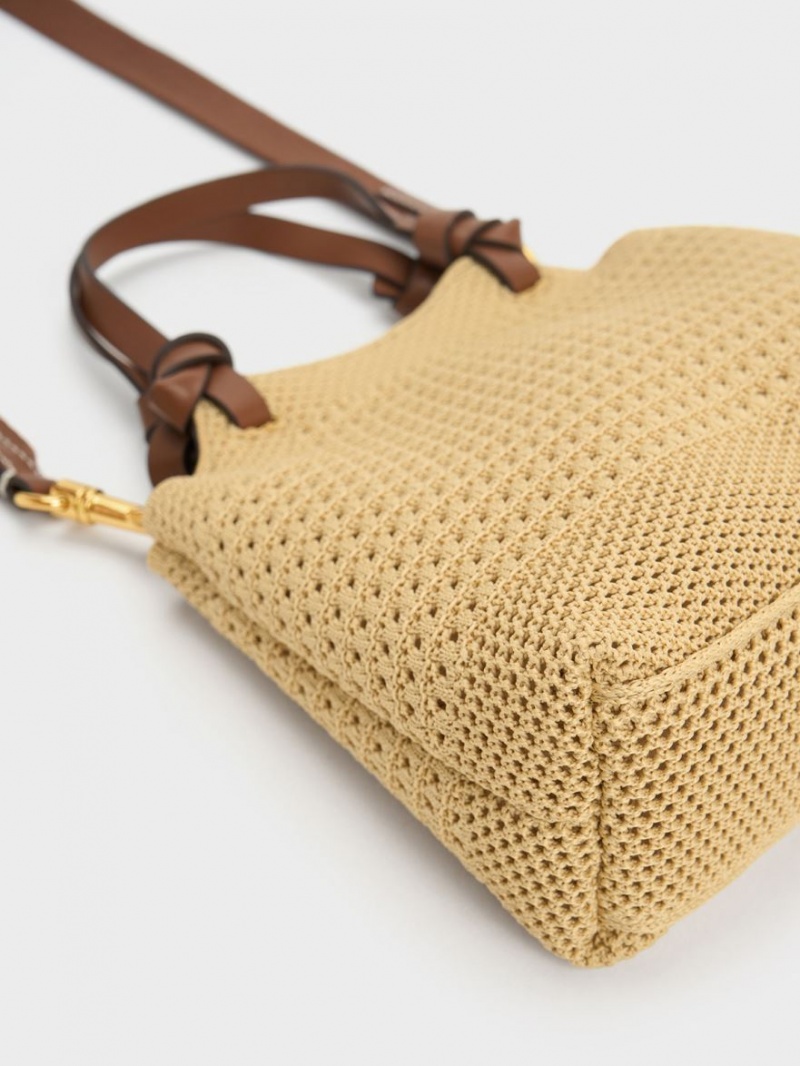τσάντεσ tote Charles And Keith Ida Knotted Handle Πλεκτά Μπεζ | 43927-QYVH