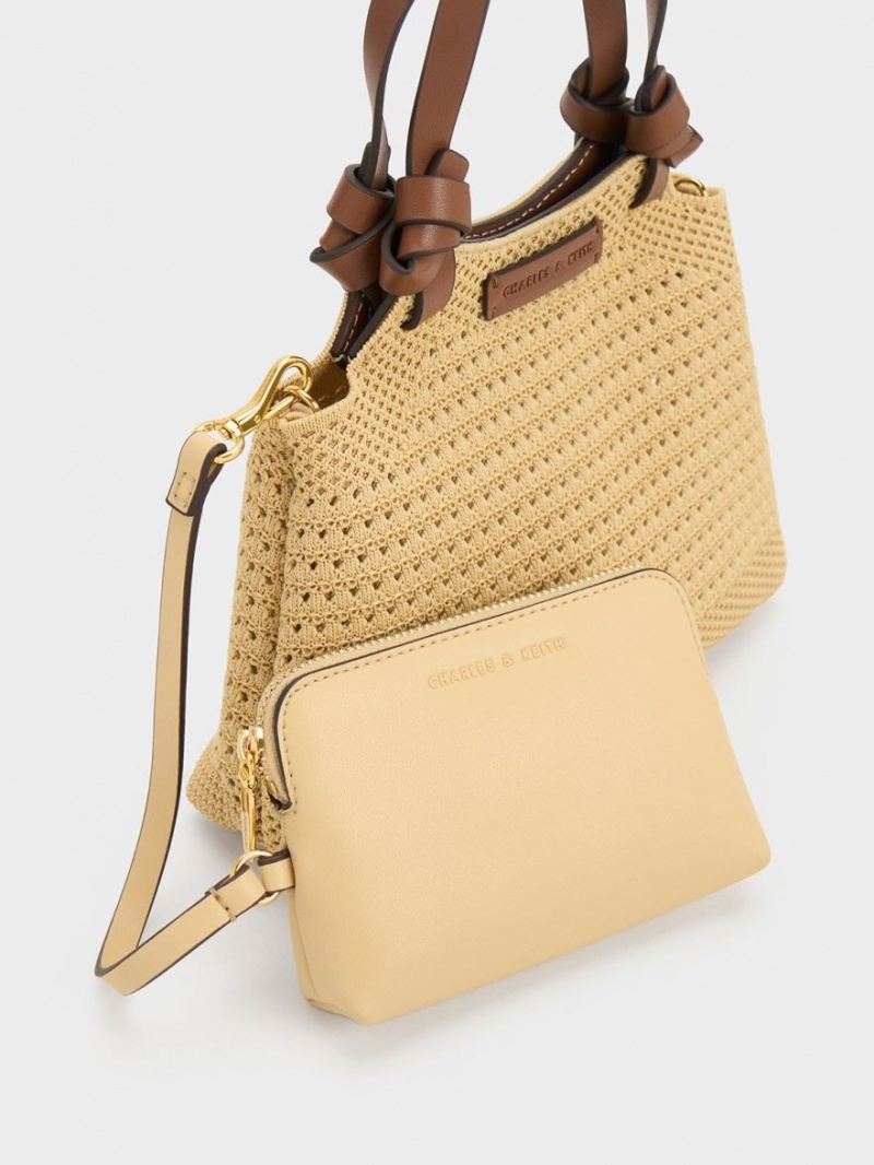 τσάντεσ tote Charles And Keith Ida Knotted Handle Πλεκτά Μπεζ | 43927-QYVH
