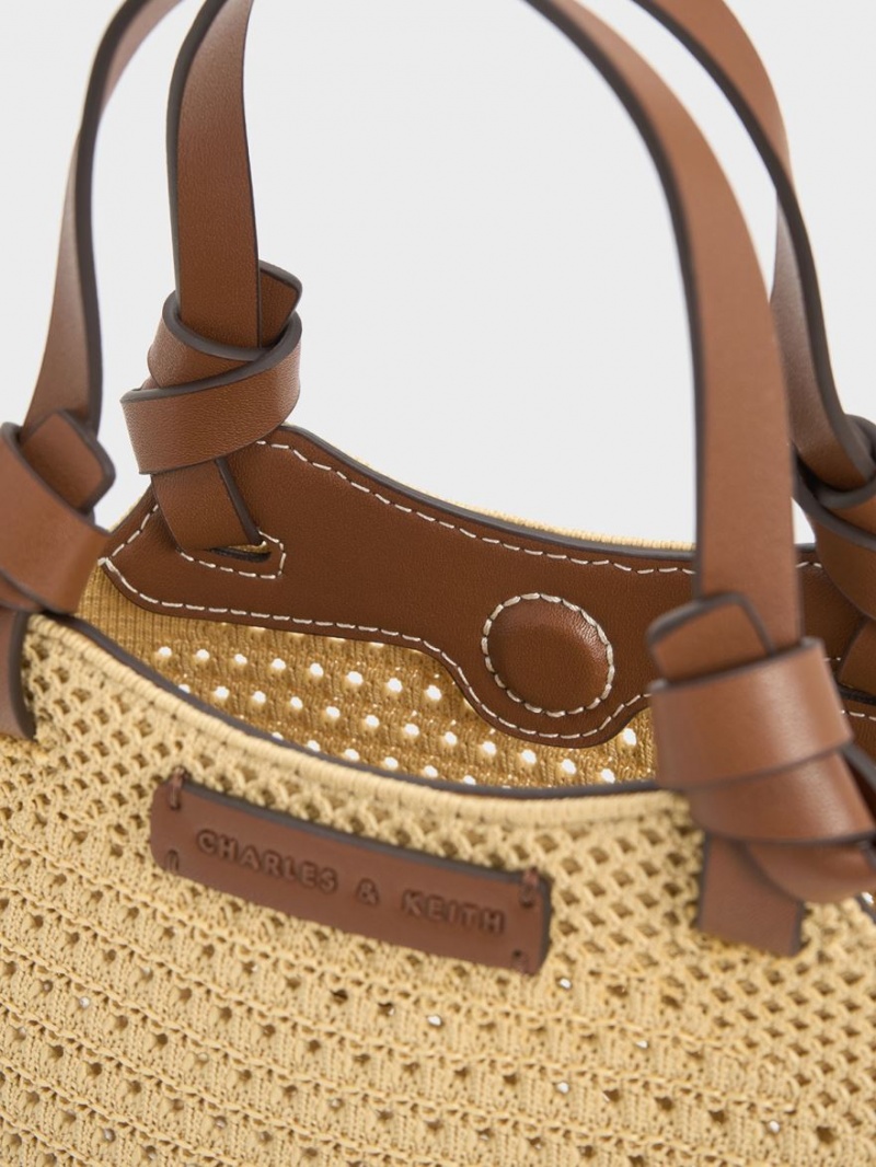 τσάντεσ tote Charles And Keith Ida Knotted Handle Πλεκτά Μπεζ | 43927-QYVH