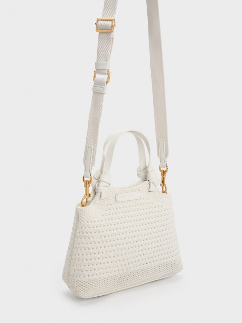 τσάντεσ tote Charles And Keith Ida Knotted Handle Πλεκτά ασπρα | 89465-CBAT