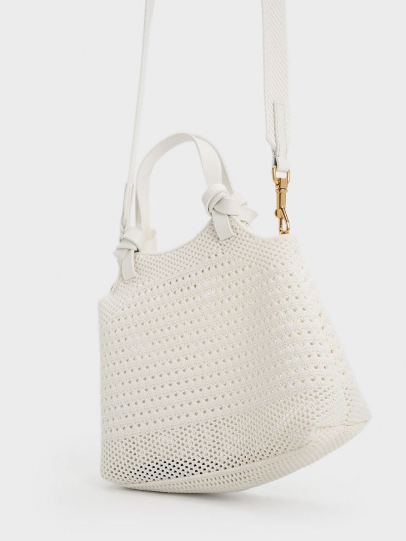 τσάντεσ tote Charles And Keith Ida Knotted Handle Πλεκτά ασπρα | 89465-CBAT
