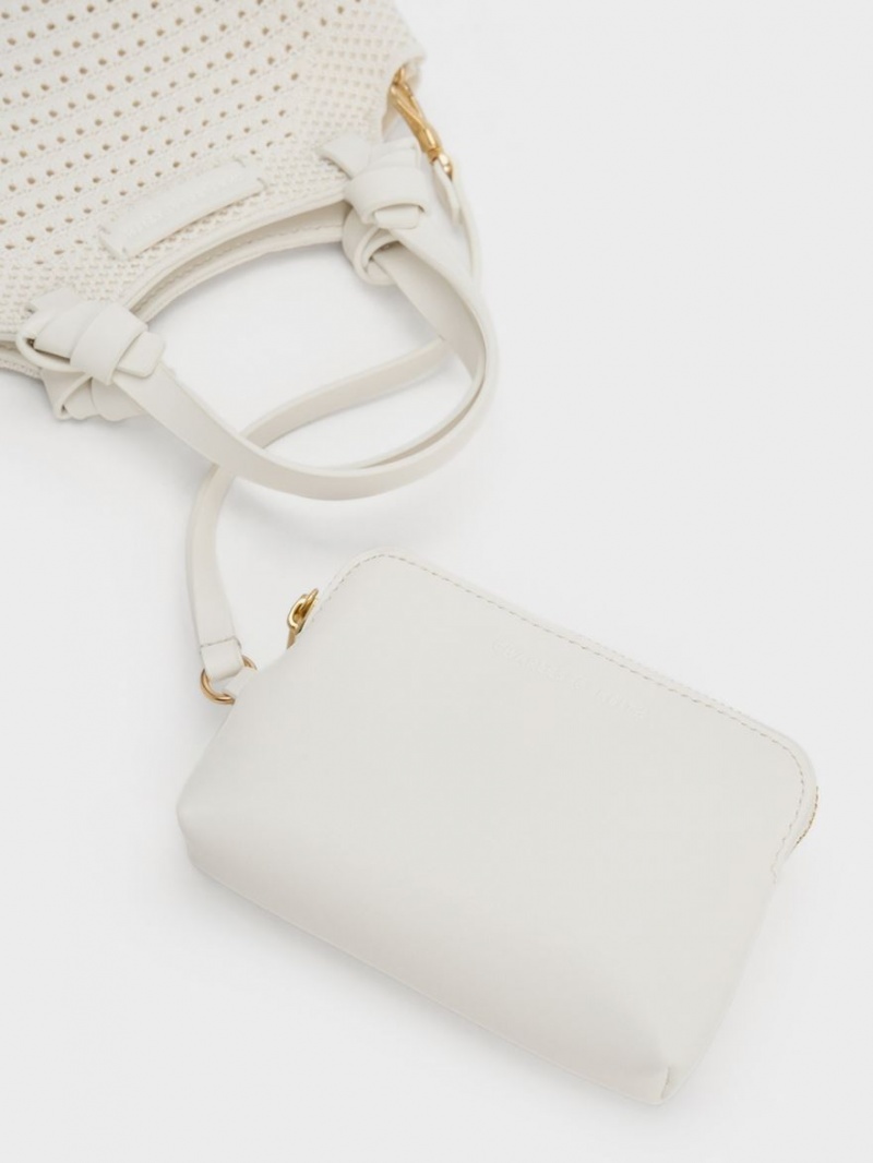 τσάντεσ tote Charles And Keith Ida Knotted Handle Πλεκτά ασπρα | 89465-CBAT