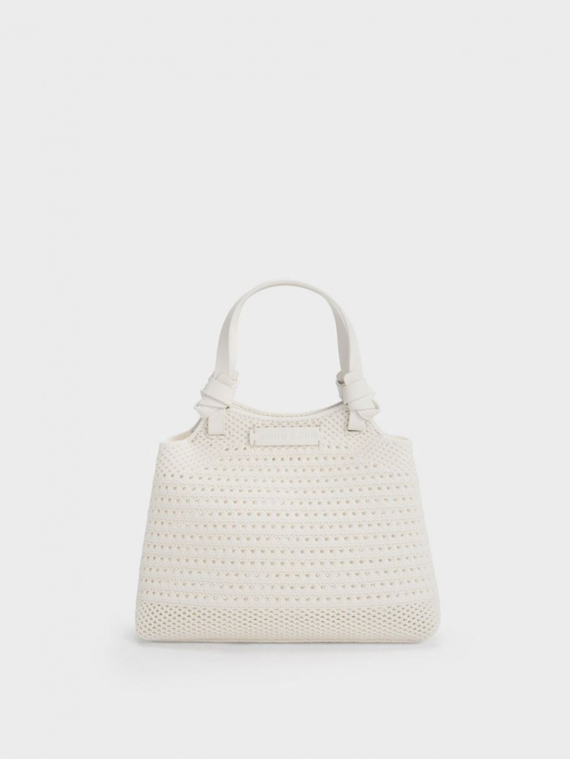 τσάντεσ tote Charles And Keith Ida Knotted Handle Πλεκτά ασπρα | 89465-CBAT