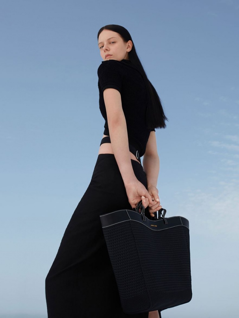 τσάντεσ tote Charles And Keith Ida Πλεκτά Sculptural μαυρα | 24135-OCWU