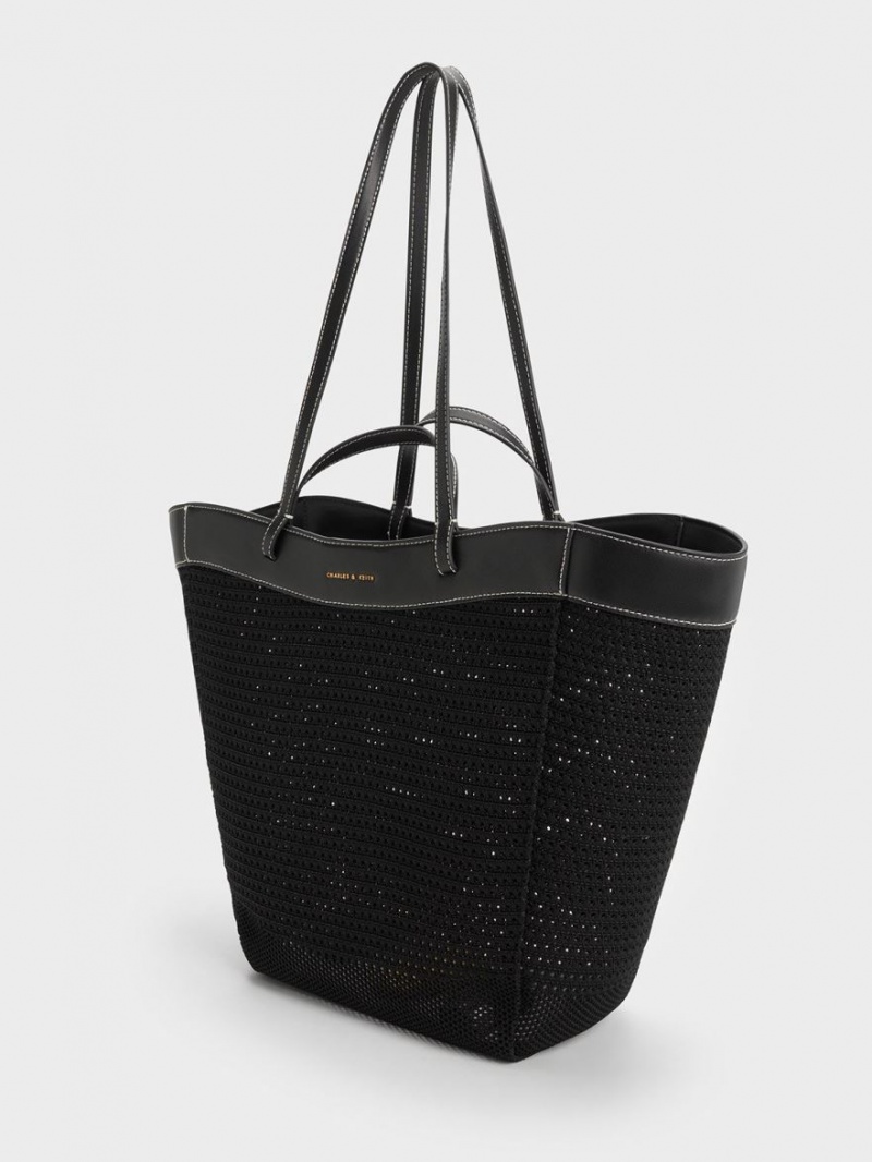 τσάντεσ tote Charles And Keith Ida Πλεκτά Sculptural μαυρα | 24135-OCWU