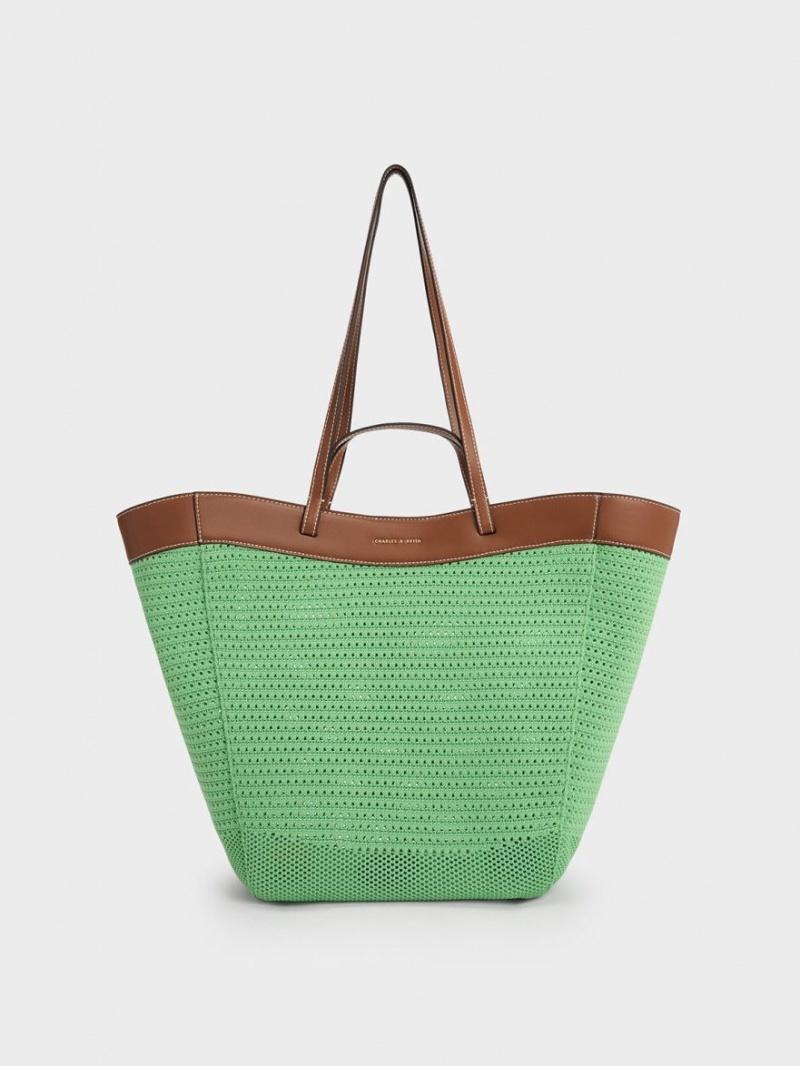 τσάντεσ tote Charles And Keith Ida Πλεκτά Sculptural πρασινο | 68153-BDIA