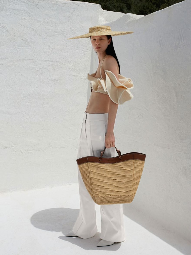 τσάντεσ tote Charles And Keith Ida Πλεκτά Sculptural Μπεζ | 81640-ZMBI