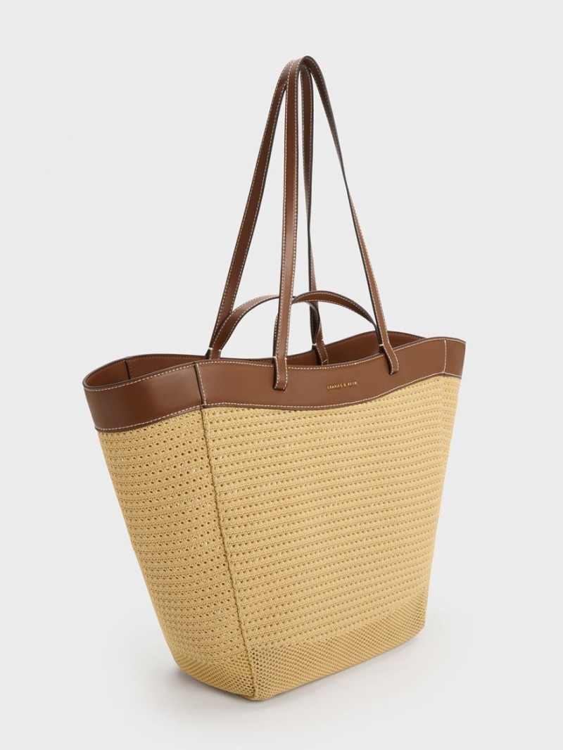 τσάντεσ tote Charles And Keith Ida Πλεκτά Sculptural Μπεζ | 81640-ZMBI