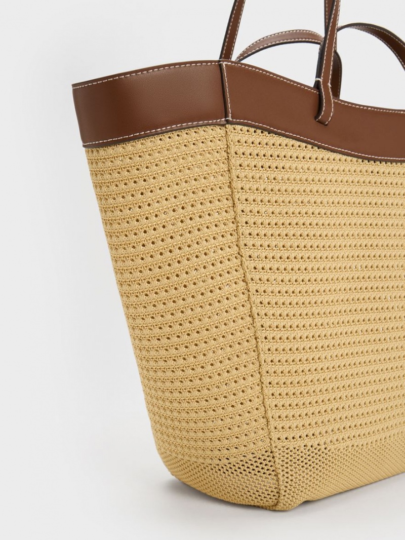 τσάντεσ tote Charles And Keith Ida Πλεκτά Sculptural Μπεζ | 81640-ZMBI