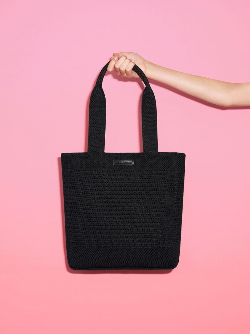 τσάντεσ tote Charles And Keith Ida Πλεκτά μαυρα | 09837-RSOP