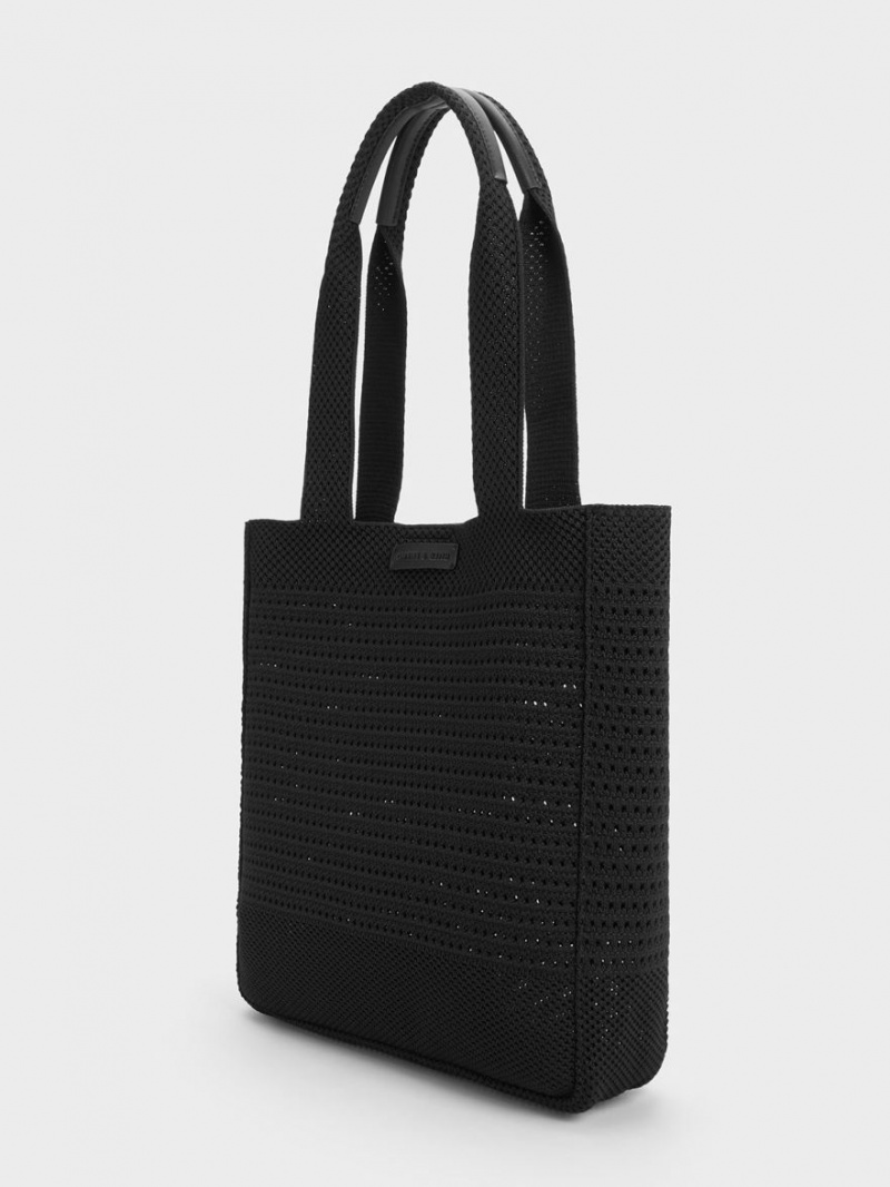 τσάντεσ tote Charles And Keith Ida Πλεκτά μαυρα | 09837-RSOP