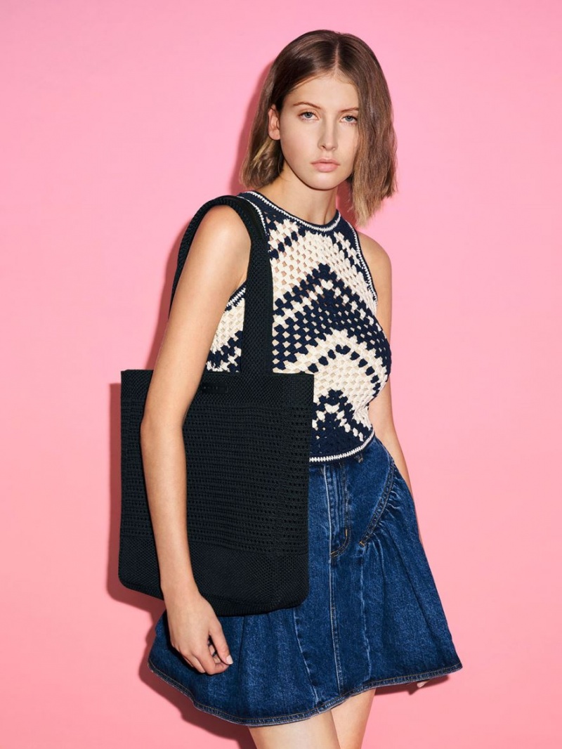 τσάντεσ tote Charles And Keith Ida Πλεκτά μαυρα | 09837-RSOP