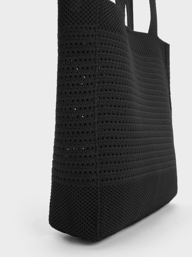 τσάντεσ tote Charles And Keith Ida Πλεκτά μαυρα | 09837-RSOP