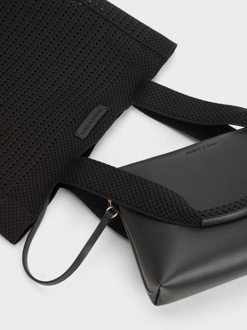 τσάντεσ tote Charles And Keith Ida Πλεκτά μαυρα | 09837-RSOP