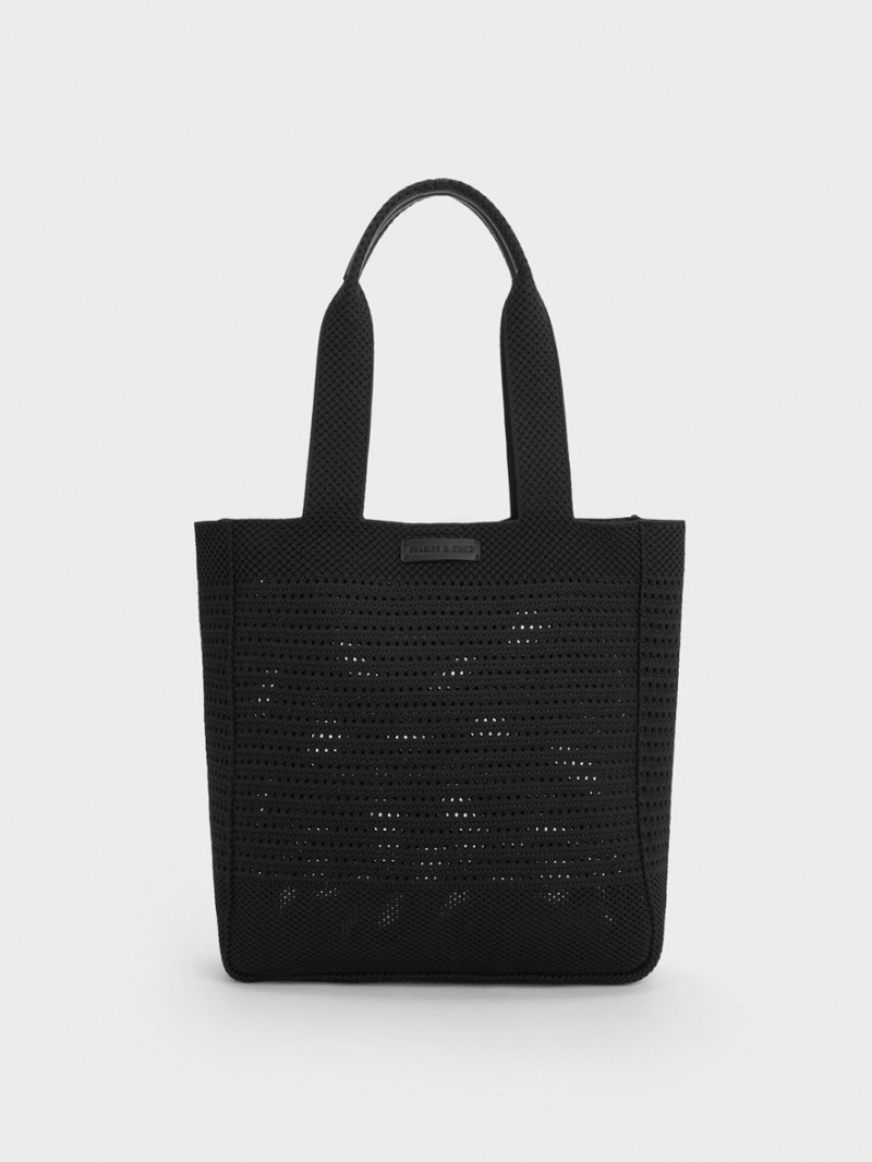 τσάντεσ tote Charles And Keith Ida Πλεκτά μαυρα | 09837-RSOP