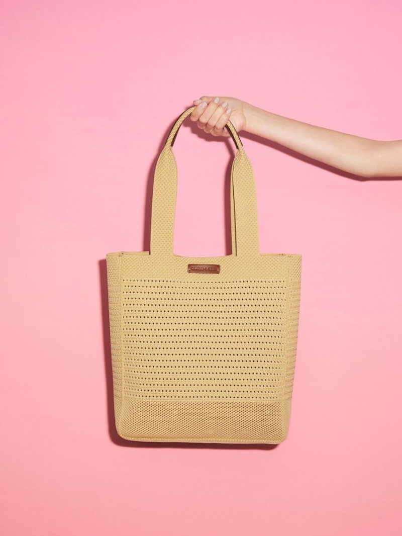 τσάντεσ tote Charles And Keith Ida Πλεκτά Μπεζ | 19675-PDOY