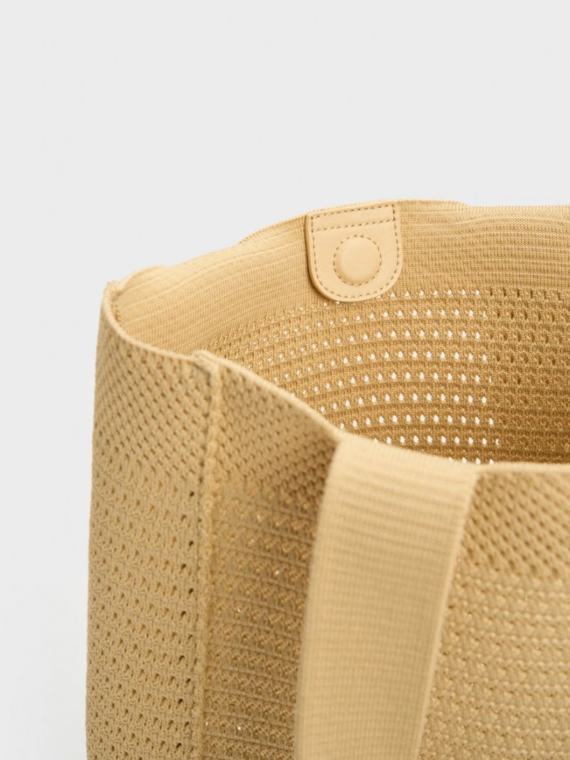 τσάντεσ tote Charles And Keith Ida Πλεκτά Μπεζ | 19675-PDOY