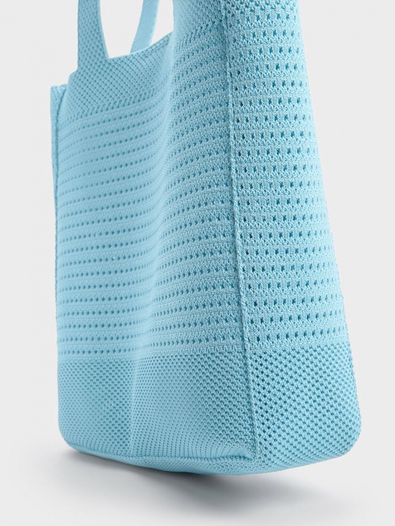 τσάντεσ tote Charles And Keith Ida Πλεκτά ανοιχτο μπλε | 12897-XFQH
