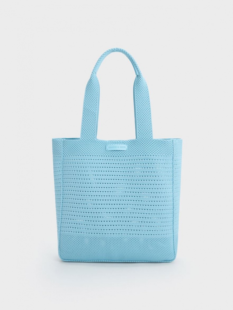τσάντεσ tote Charles And Keith Ida Πλεκτά ανοιχτο μπλε | 12897-XFQH