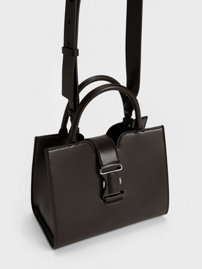 τσάντεσ tote Charles And Keith Ivy Metallic πόρπης μαυρα | 07658-NEQT