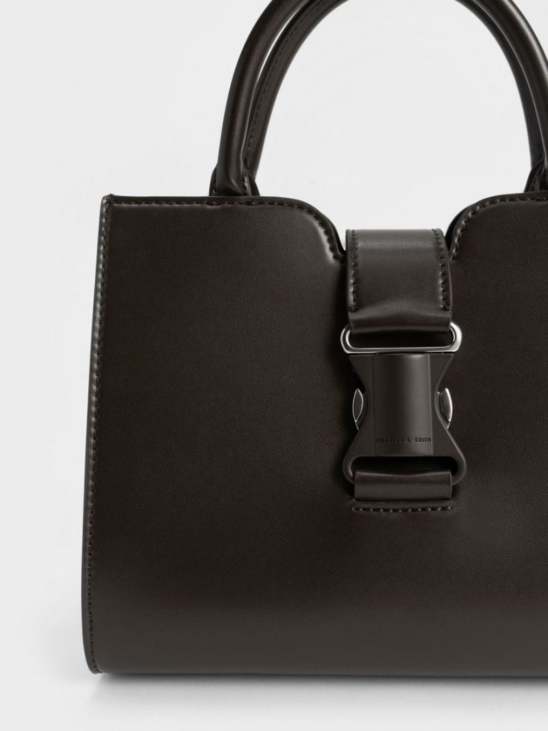 τσάντεσ tote Charles And Keith Ivy Metallic πόρπης μαυρα | 07658-NEQT