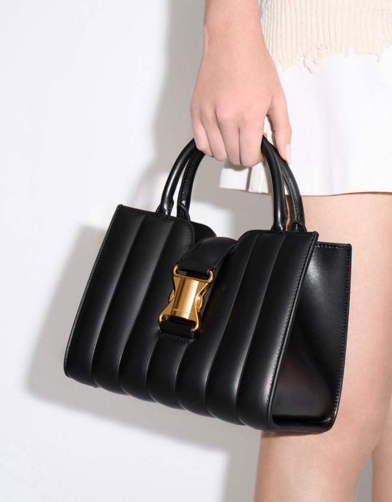 τσάντεσ tote Charles And Keith Ivy Panelled Metallic πόρπης μαυρα | 10489-EROZ