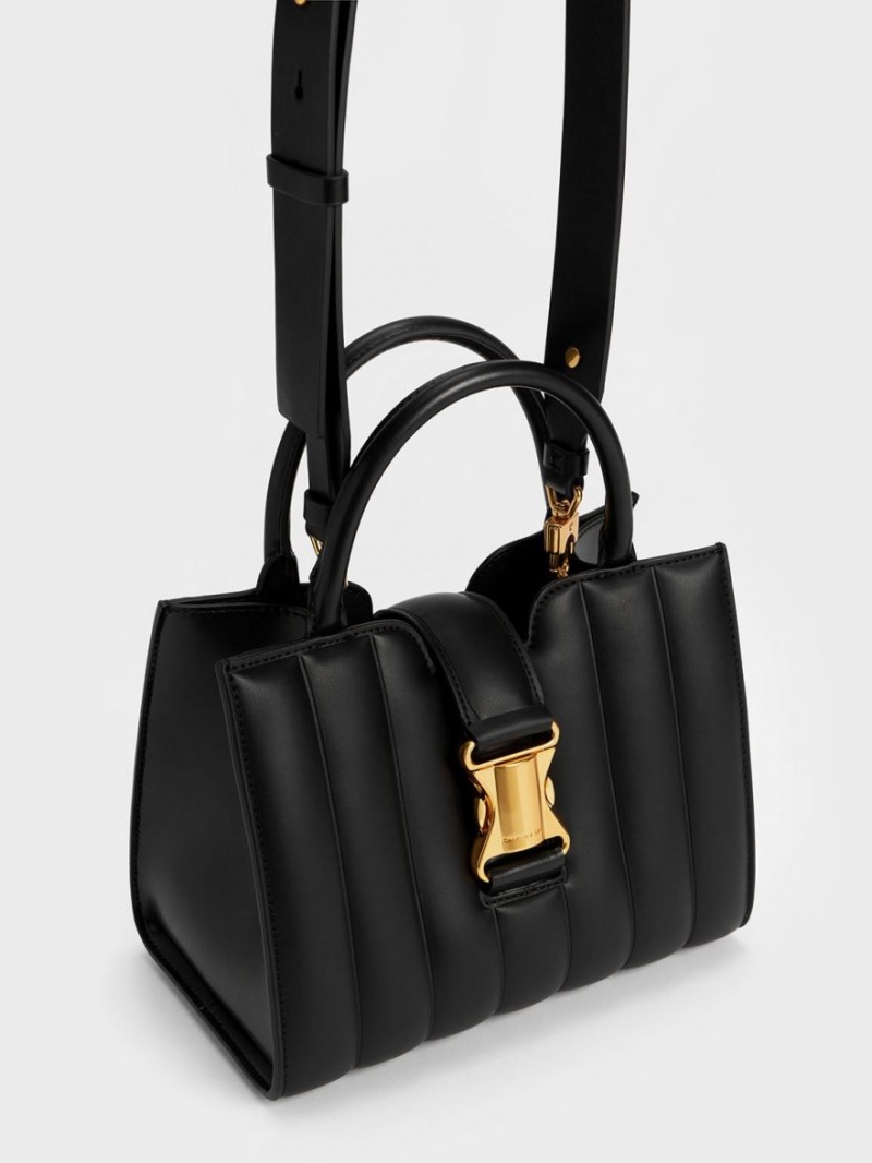 τσάντεσ tote Charles And Keith Ivy Panelled Metallic πόρπης μαυρα | 10489-EROZ