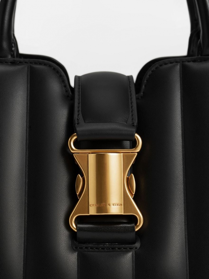 τσάντεσ tote Charles And Keith Ivy Panelled Metallic πόρπης μαυρα | 10489-EROZ