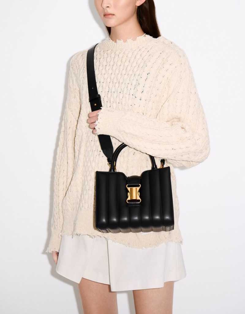τσάντεσ tote Charles And Keith Ivy Panelled Metallic πόρπης μαυρα | 10489-EROZ
