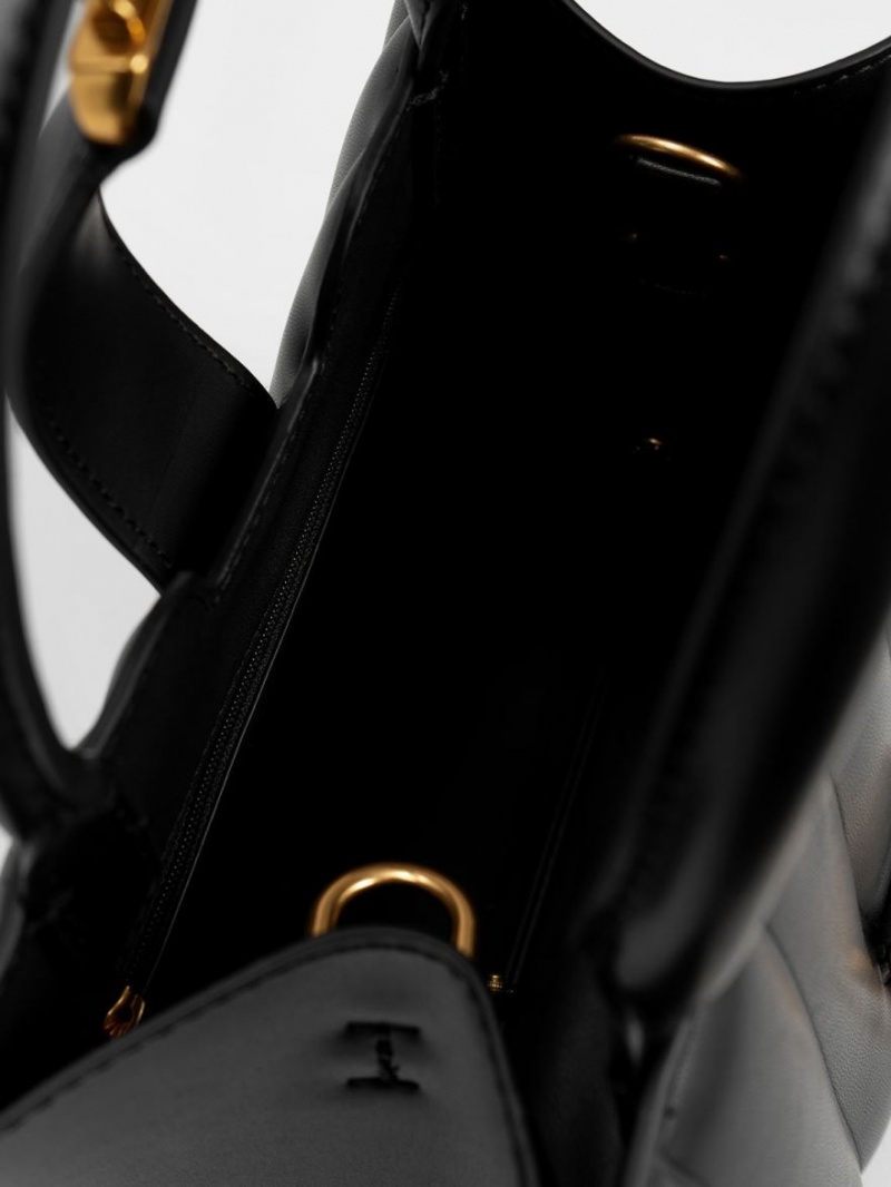 τσάντεσ tote Charles And Keith Ivy Panelled Metallic πόρπης μαυρα | 10489-EROZ