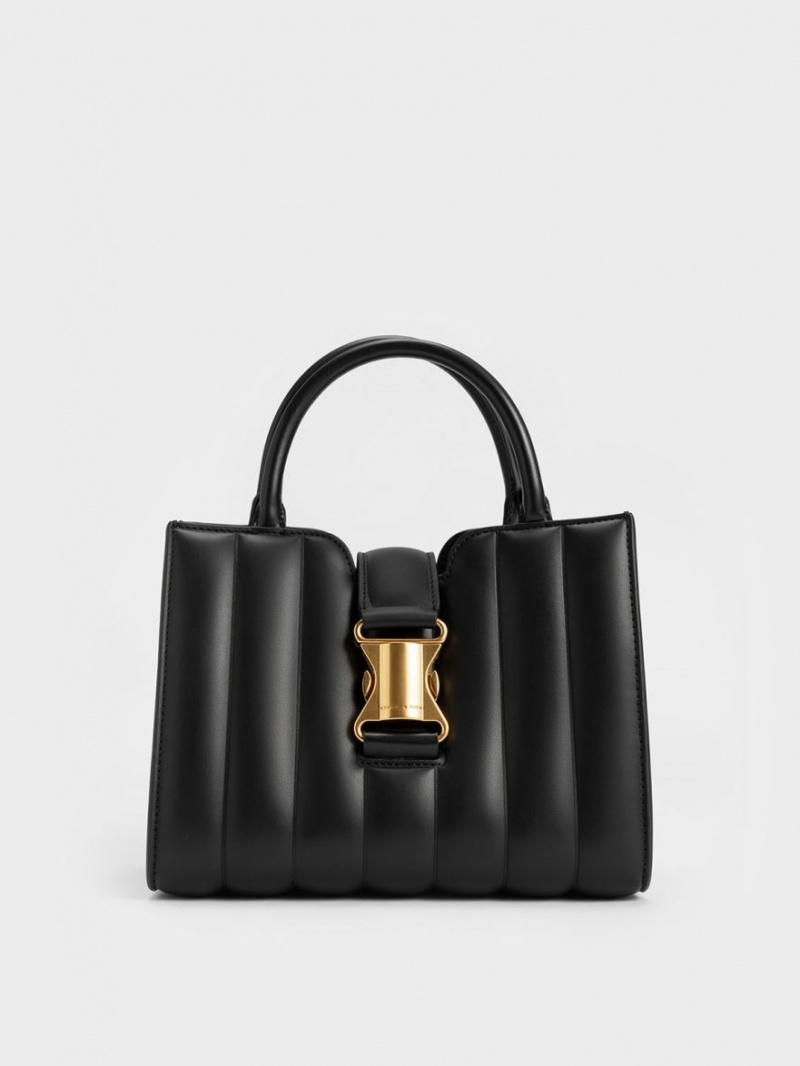 τσάντεσ tote Charles And Keith Ivy Panelled Metallic πόρπης μαυρα | 10489-EROZ