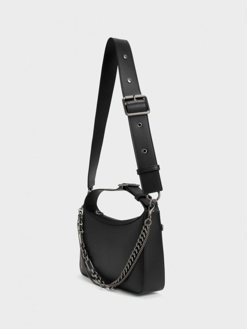 τσάντεσ tote Charles And Keith Jules δερματινα Chain-Embellished μαυρα | 93084-UZKI