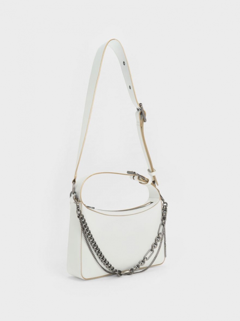 τσάντεσ tote Charles And Keith Jules δερματινα Chain-Embellished ασπρα | 74509-ITEL