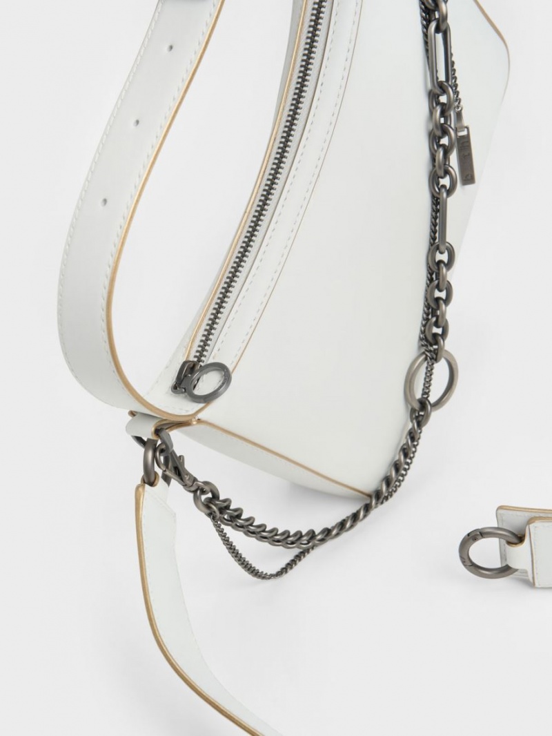 τσάντεσ tote Charles And Keith Jules δερματινα Chain-Embellished ασπρα | 74509-ITEL