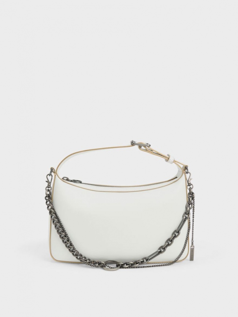 τσάντεσ tote Charles And Keith Jules δερματινα Chain-Embellished ασπρα | 74509-ITEL