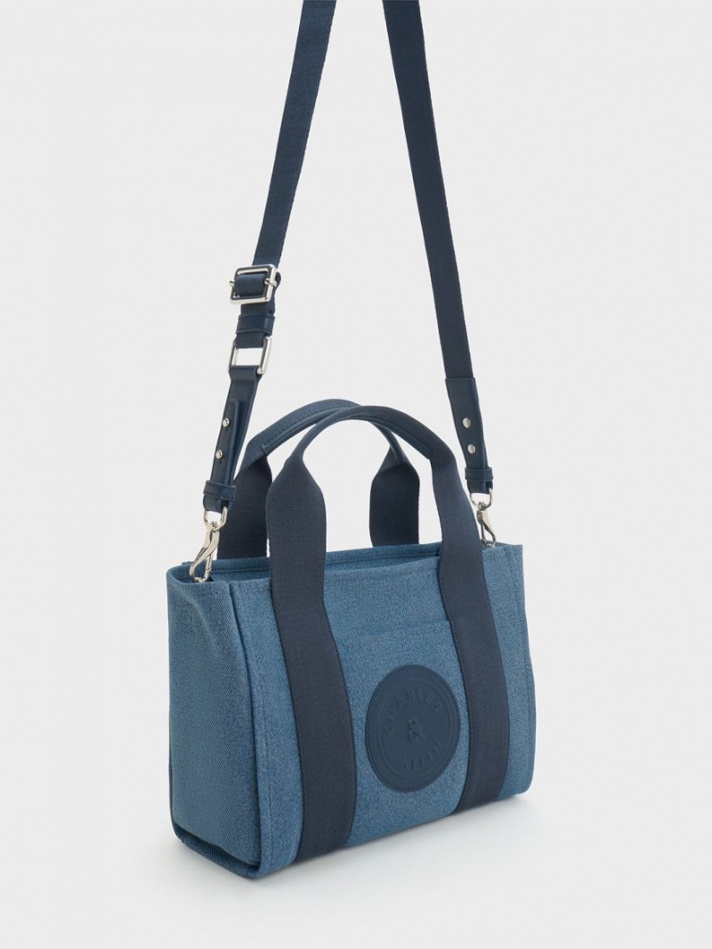 τσάντεσ tote Charles And Keith Kay Denim Contrast-Trim μπλε | 26593-SIMJ