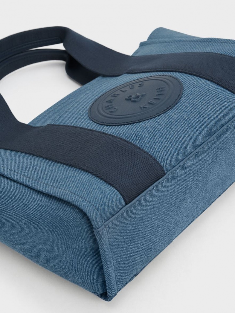 τσάντεσ tote Charles And Keith Kay Denim Contrast-Trim μπλε | 26593-SIMJ