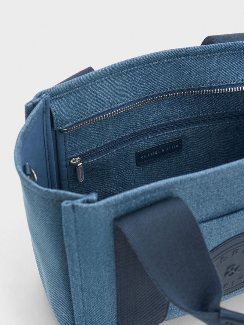 τσάντεσ tote Charles And Keith Kay Denim Contrast-Trim μπλε | 26593-SIMJ