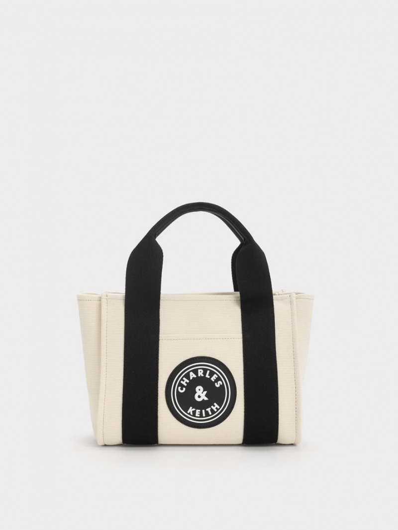 τσάντεσ tote Charles And Keith Kay καμβα Contrast-Trim Μπεζ | 06794-SOQP