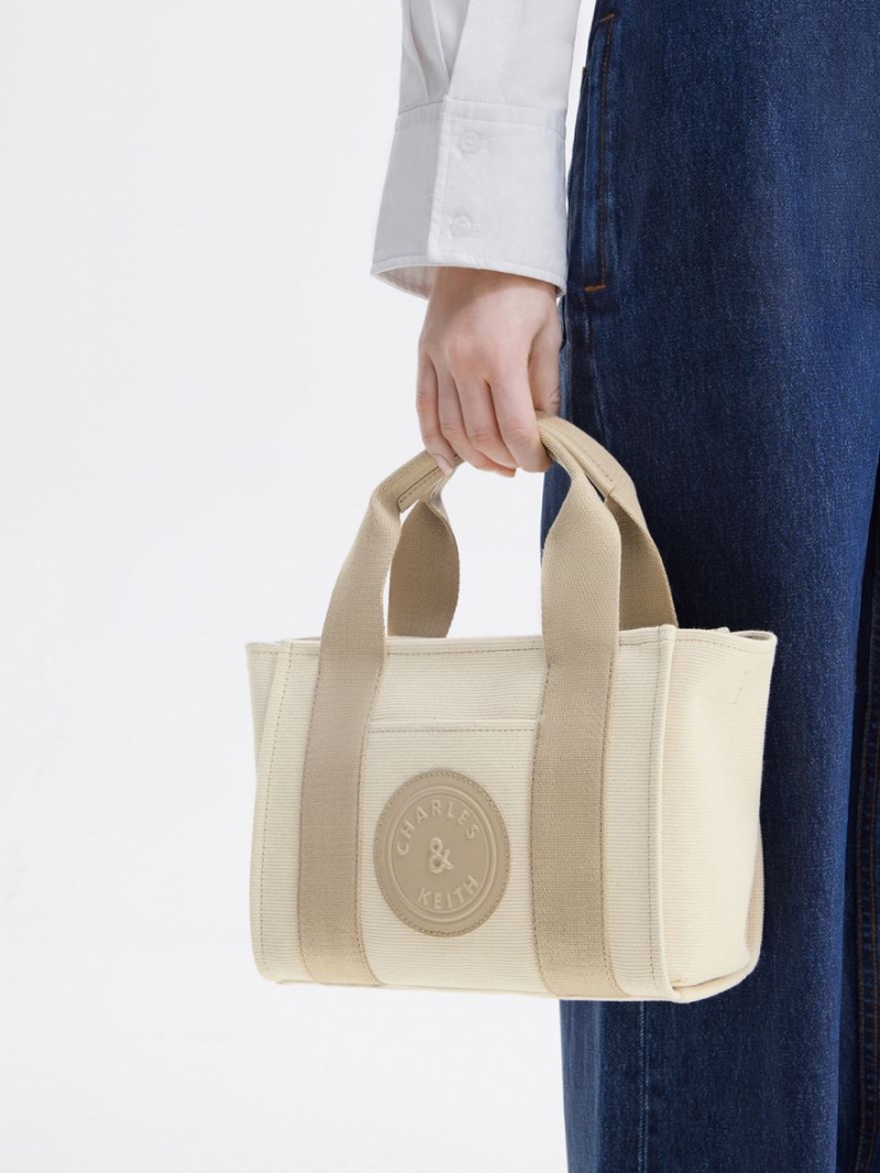 τσάντεσ tote Charles And Keith Kay καμβα Contrast-Trim Μπεζ | 38642-BALT