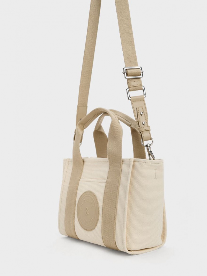 τσάντεσ tote Charles And Keith Kay καμβα Contrast-Trim Μπεζ | 38642-BALT