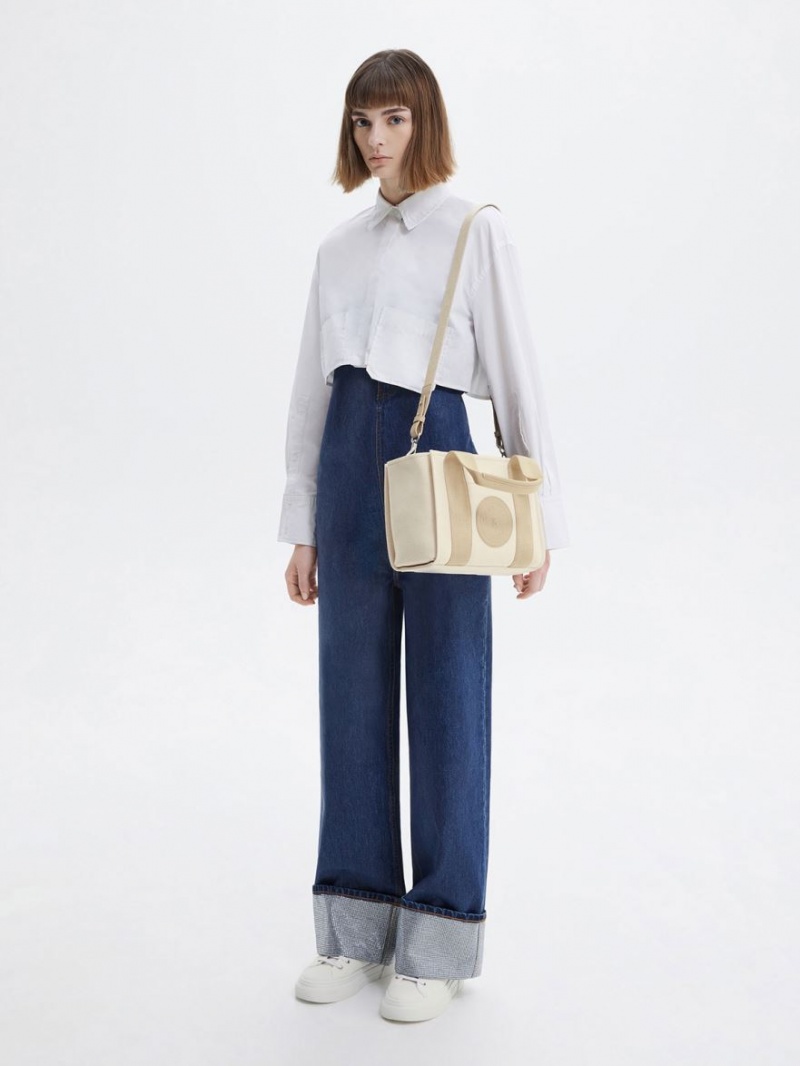 τσάντεσ tote Charles And Keith Kay καμβα Contrast-Trim Μπεζ | 38642-BALT