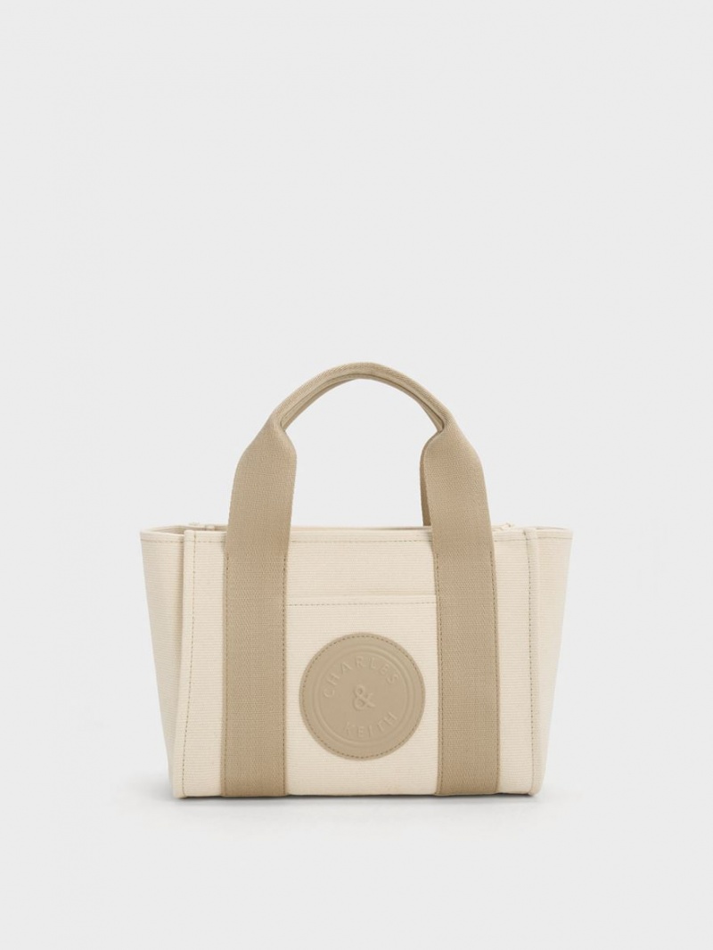 τσάντεσ tote Charles And Keith Kay καμβα Contrast-Trim Μπεζ | 38642-BALT