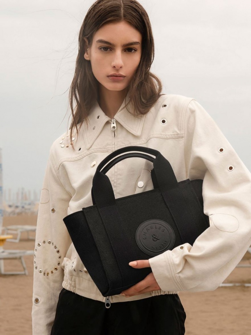 τσάντεσ tote Charles And Keith Kay καμβα μαυρα | 72316-PNZO