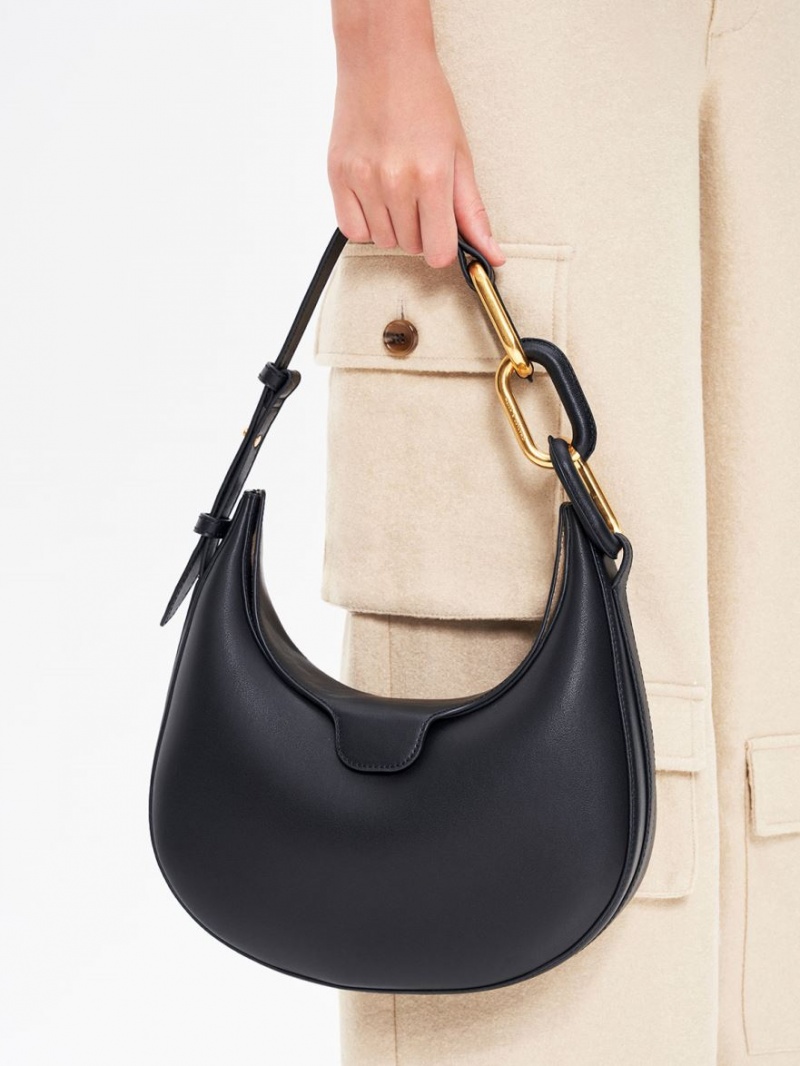 τσάντεσ tote Charles And Keith Kora Metallic-Accent Moon μαυρα | 84325-IPMO