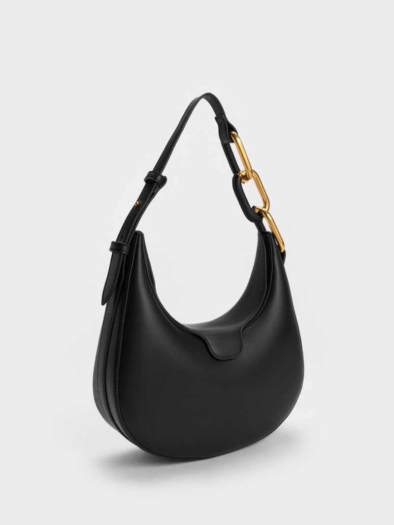 τσάντεσ tote Charles And Keith Kora Metallic-Accent Moon μαυρα | 84325-IPMO