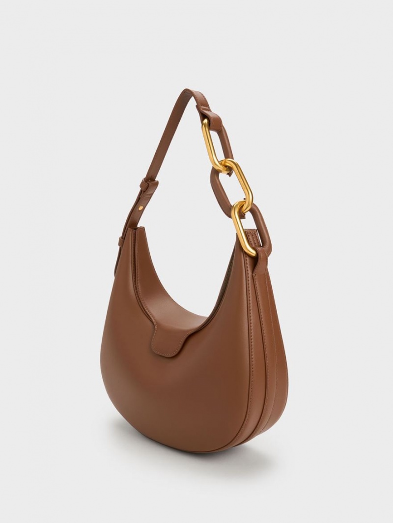 τσάντεσ tote Charles And Keith Kora Metallic-Accent Moon σοκολάτα | 81364-OJKL