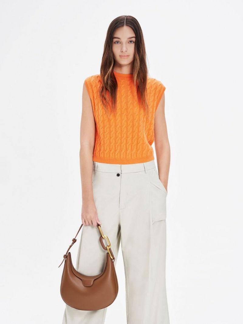 τσάντεσ tote Charles And Keith Kora Metallic-Accent Moon σοκολάτα | 81364-OJKL