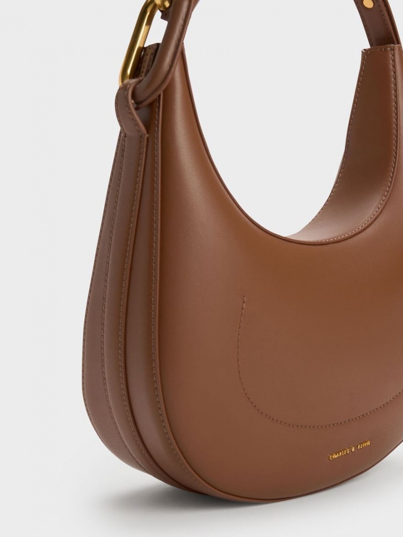 τσάντεσ tote Charles And Keith Kora Metallic-Accent Moon σοκολάτα | 81364-OJKL